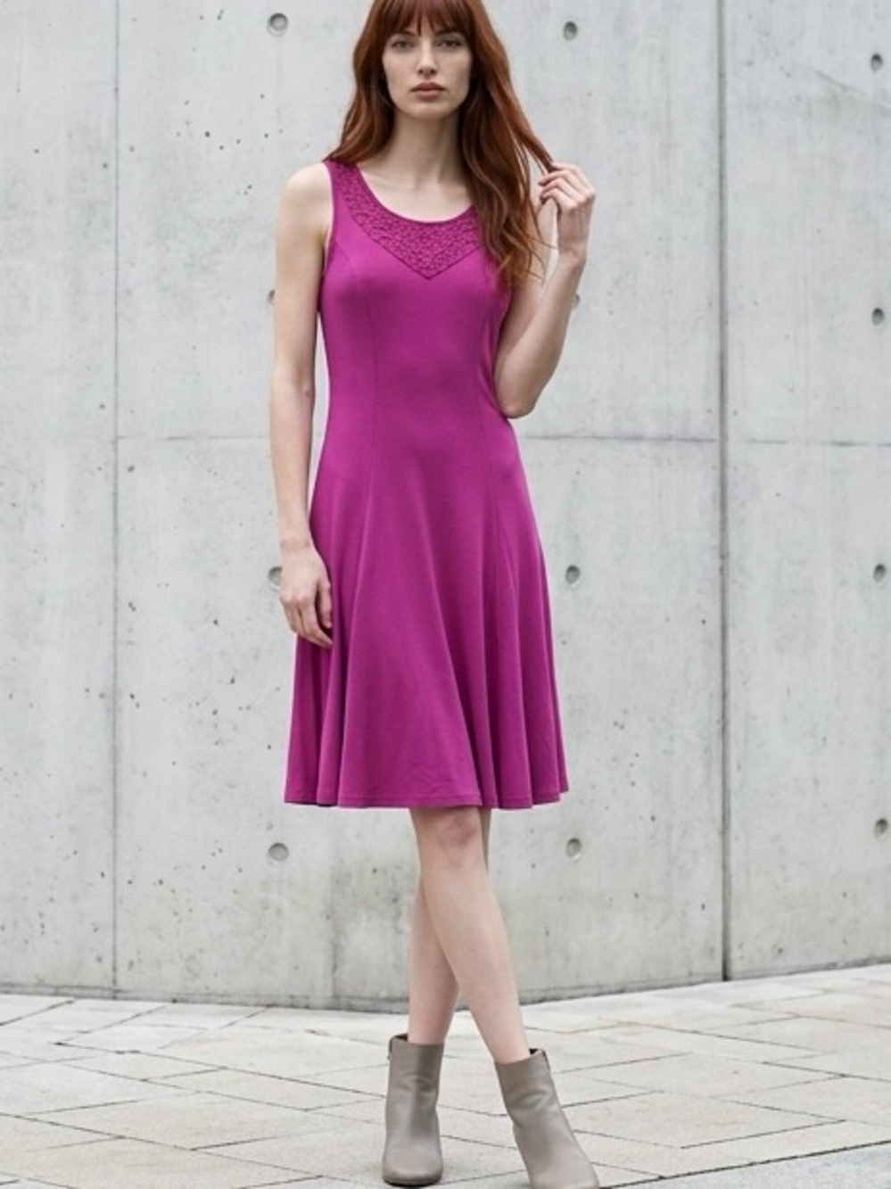 Lauren Ralph Lauren Sleeveless Magenta Knit Fit-and-Flare Dress